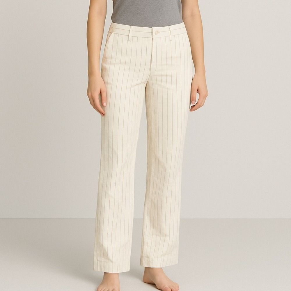 GAP Women‎ Wide Leg Striped Cropped Pants Size 4 White Tan